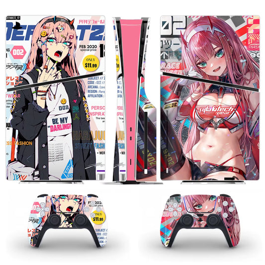 Anime Cute Girl Zero Two PS5 Slim Disc Skin Sticker Decal Cover for Console and Controllers PS5 Slim Disk Skin Sticker Vinyl