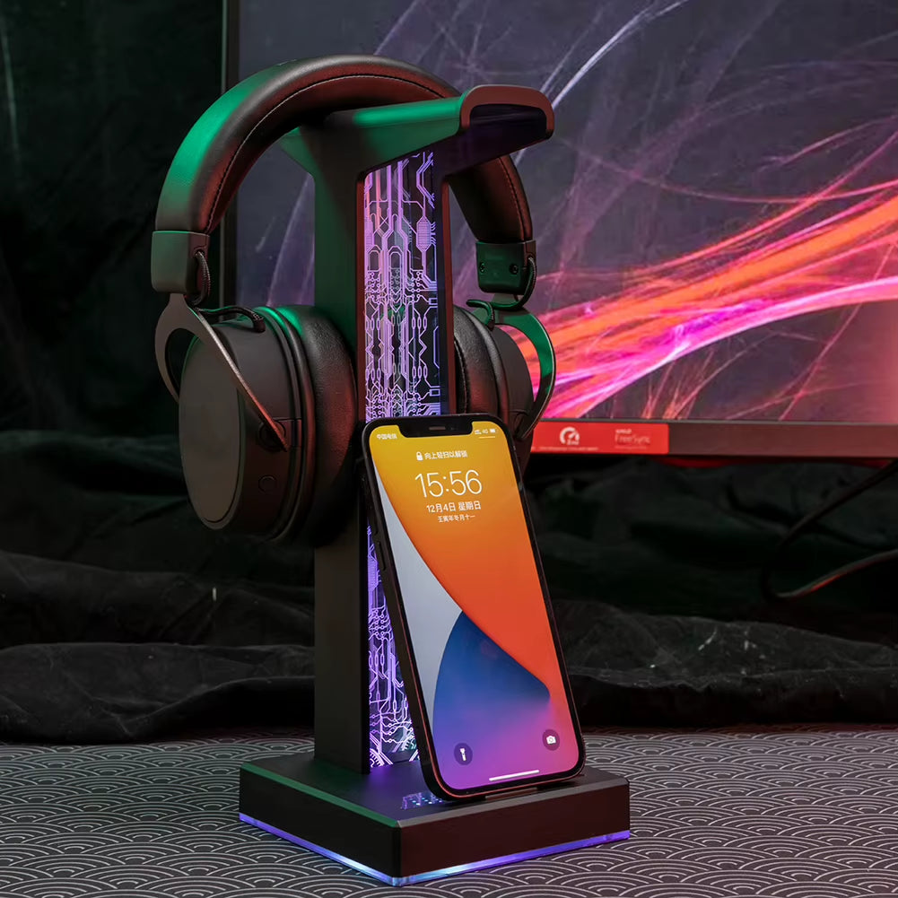 RGB Gaming Headphone Stand Dual USB Port 3.5Mm Audio Port 10 Lighting Effects Desktop Gaming Headset Holder Hanger for Gamer PC