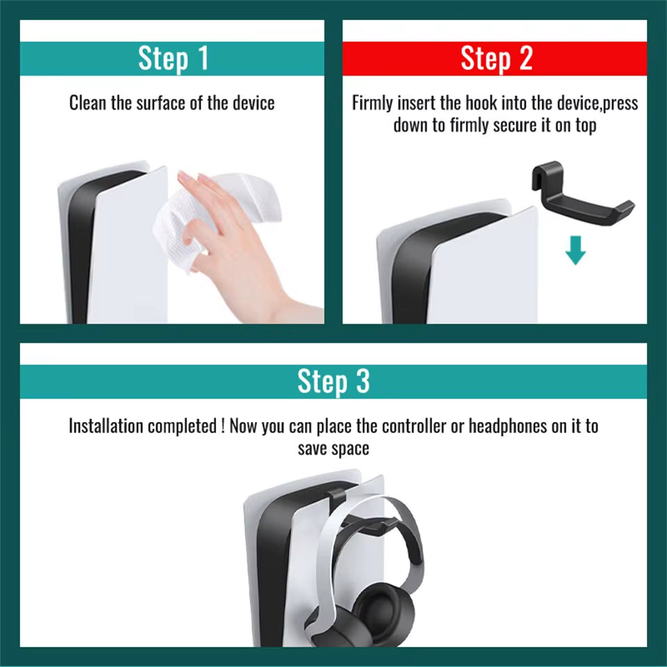 P512 Headphones Hanger Wall Mounted Gaming Headset Stand Rack for PS5 Console Game Accessories