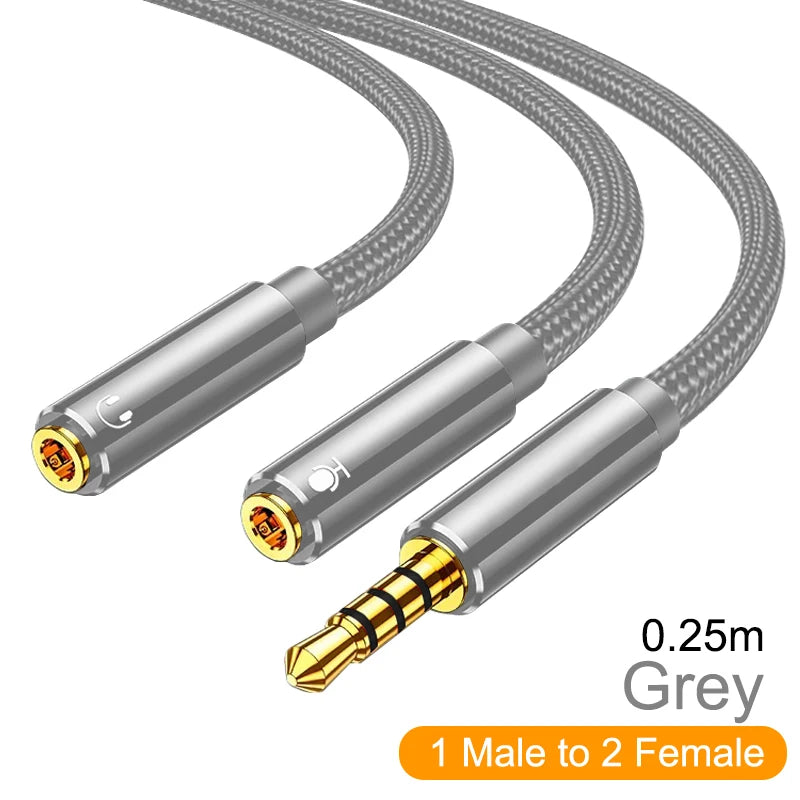 Headphone Splitter Cable AUX Audio Adapter Cord Jack 3.5Mm Male to 2 Female Earphone Y Extension Cables for Phone Laptop MP3 PS5