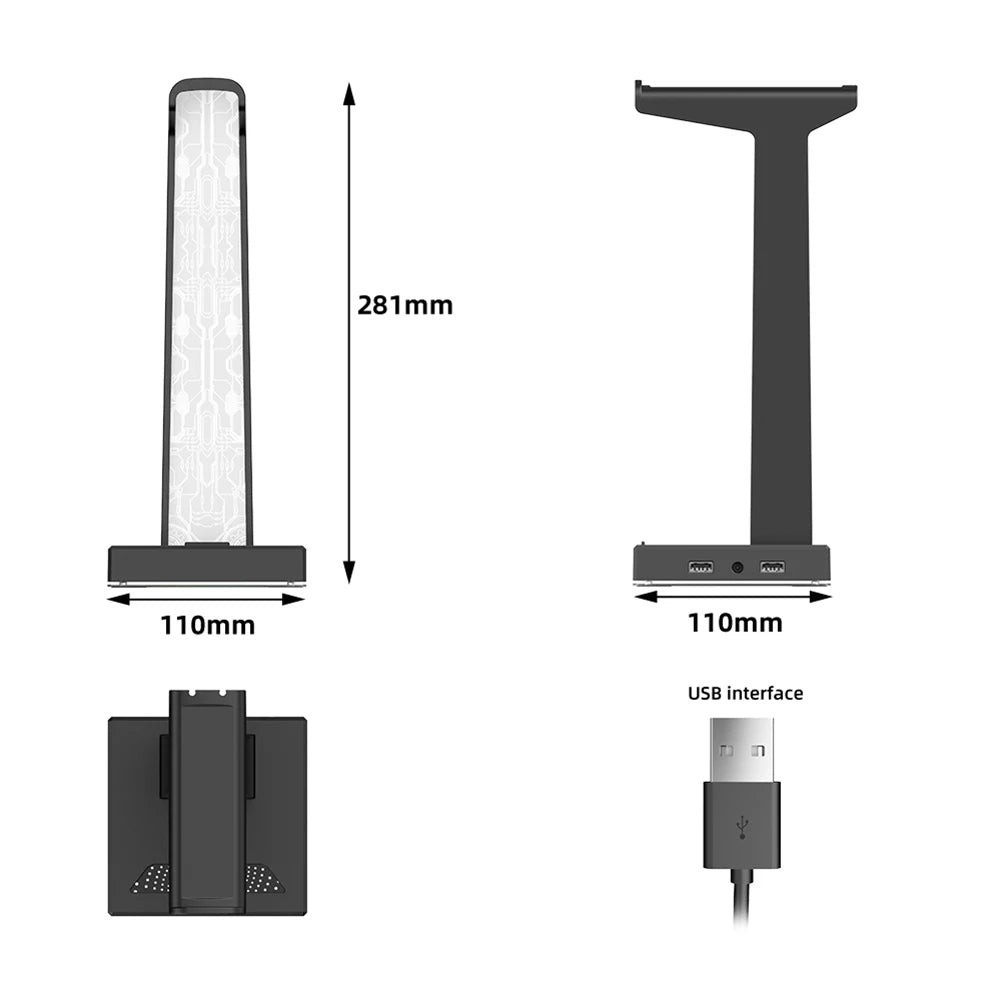 RGB Gaming Headphone Stand Dual USB Port 3.5Mm Audio Port 10 Lighting Effects Desktop Gaming Headset Holder Hanger for Gamer PC