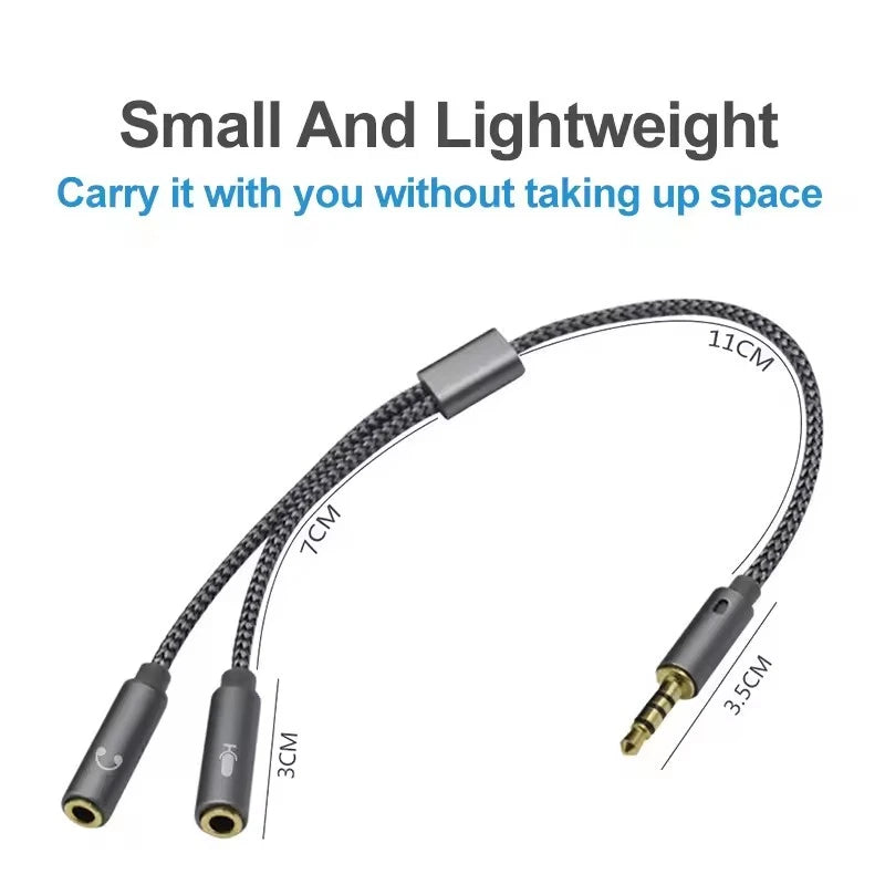 Headphone Splitter Cable AUX Audio Adapter Cord Jack 3.5Mm Male to 2 Female Earphone Y Extension Cables for Phone Laptop MP3 PS5