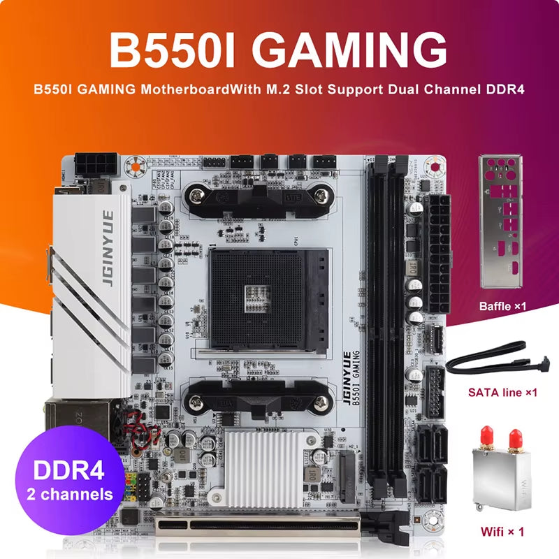 JINGYUE B550I GAMING Motherboard AM4 Pcie 4.0 Dual M.2 DDR4 Mini-Itx for AMD Ryzen 5000 4000 Gaming PC