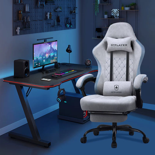 Fabric Gaming Chair with Footrest, Computer Desk Chair with Pocket Spring Cushion, Home Office Ergonomic Chair