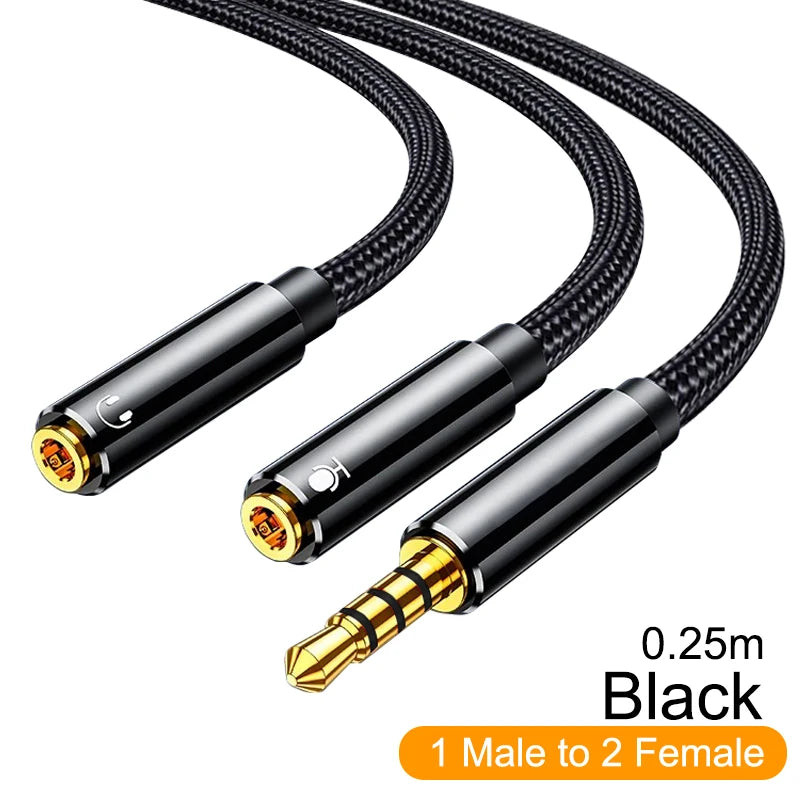 Headphone Splitter Cable AUX Audio Adapter Cord Jack 3.5Mm Male to 2 Female Earphone Y Extension Cables for Phone Laptop MP3 PS5